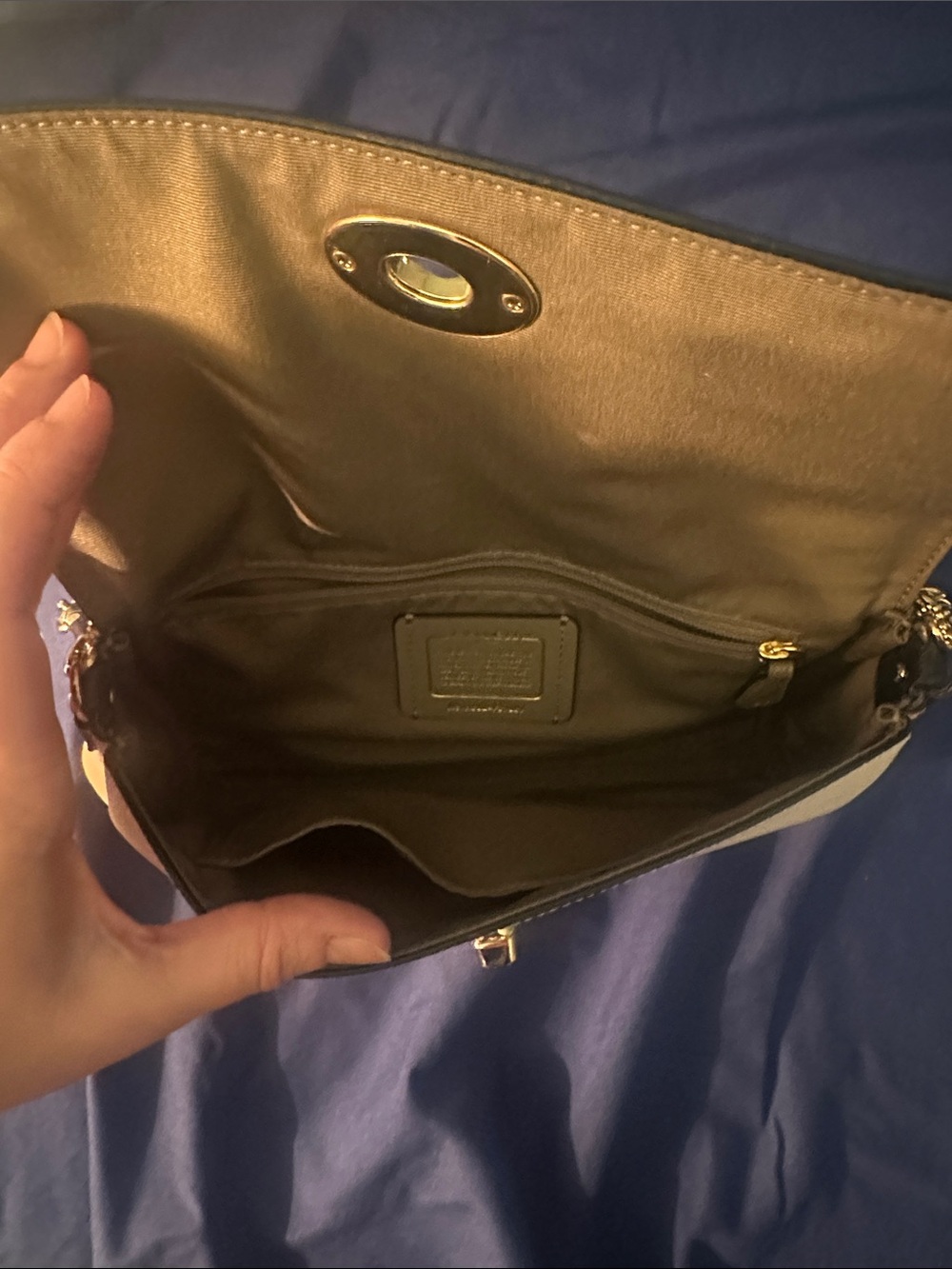 Coach Three-Tone Black, White and Cream Shoulder Bag with Gold Chain Strap - Picture 5 of 11